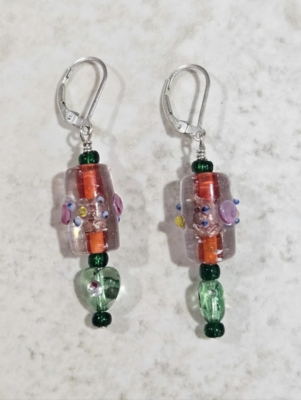 Vintage Venetian Glass Bead & Sterling Silver Earrings